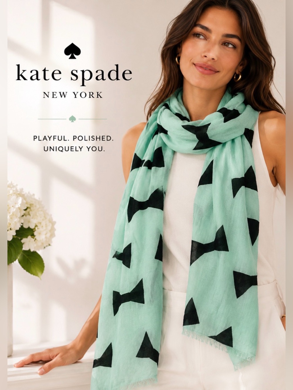 KATE SPADE Mint Bow Rayon Wrap 28” x 78”